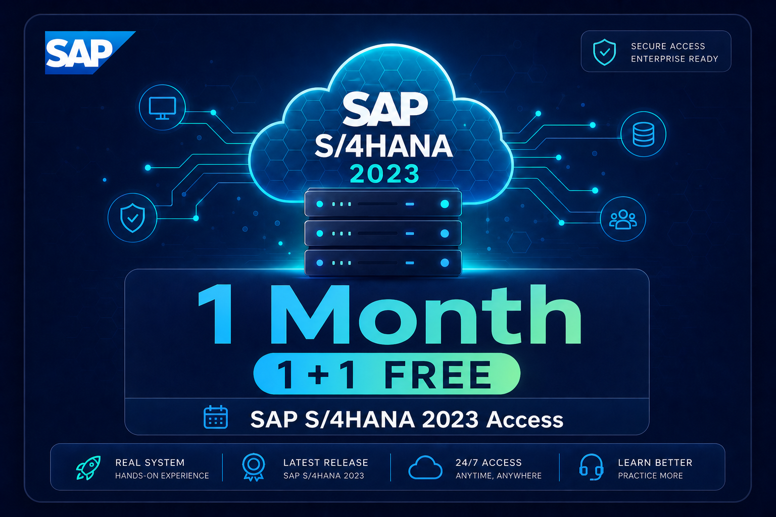 SAP S/4HANA 2023 server access — 1 Month plan with 1+1 Free offer.