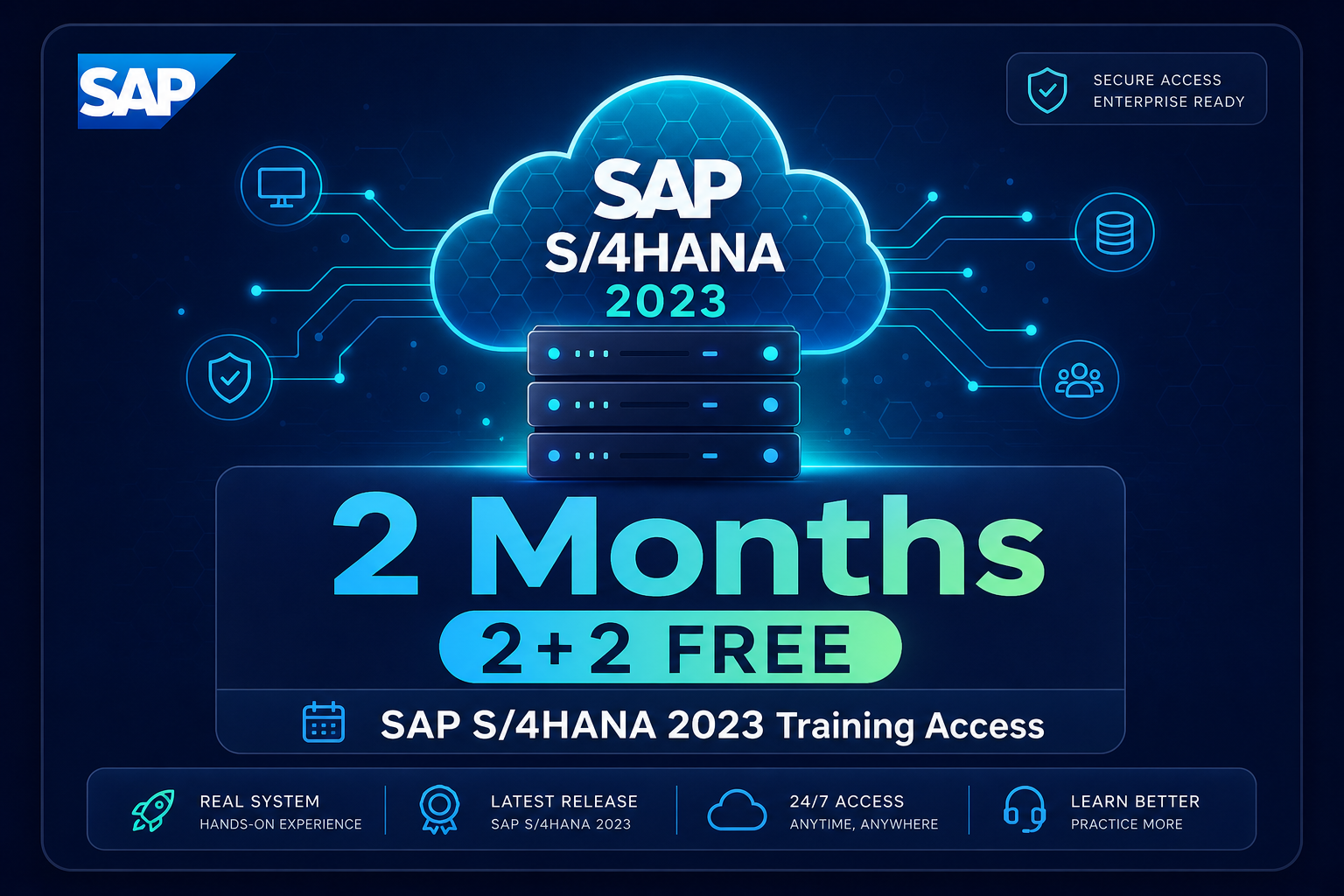 SAP S/4HANA 2023 server access — 2 Months plan with 2+2 Free offer.