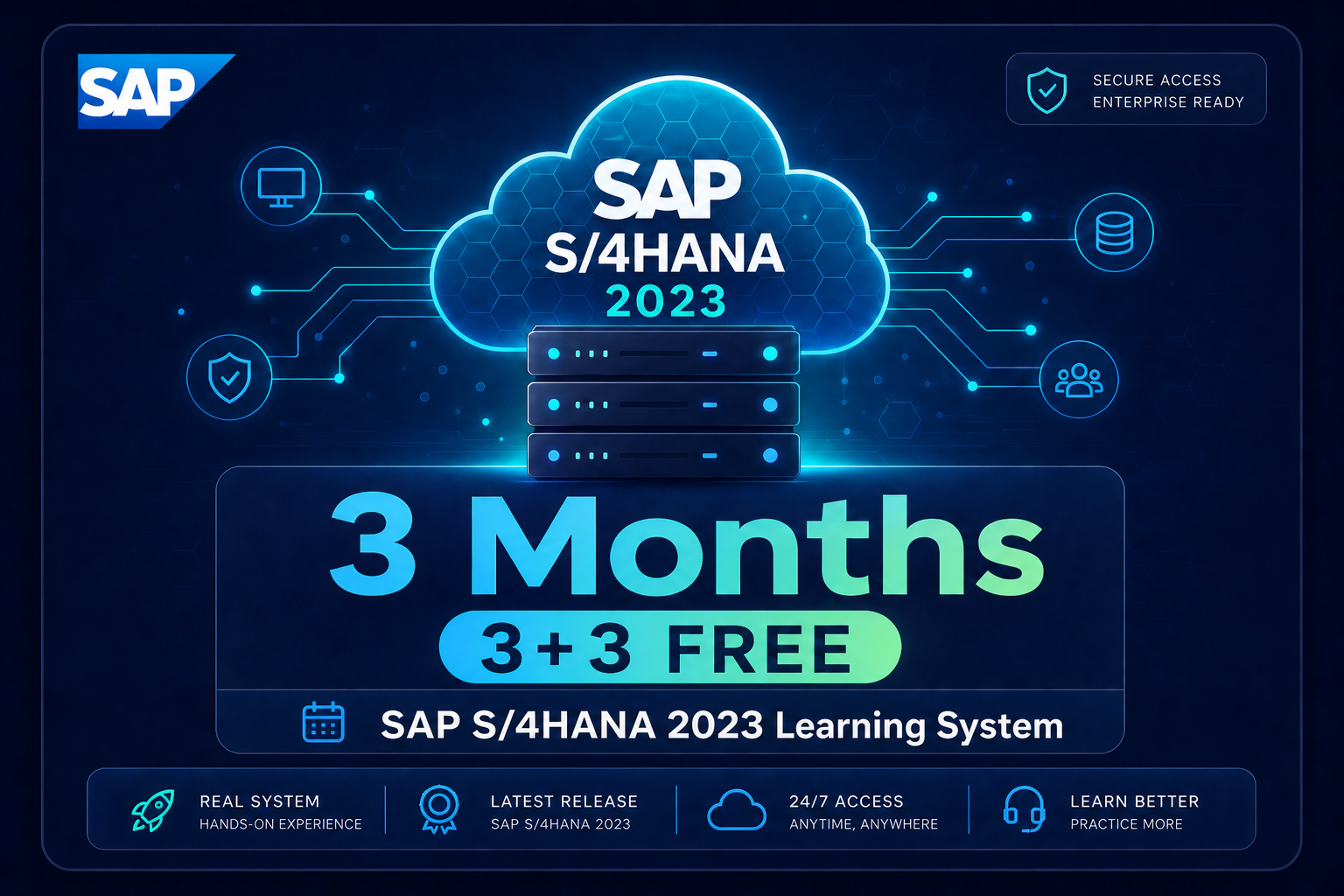 SAP S/4HANA 2023 server access — 3 Months plan with 3+3 Free offer.